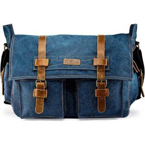 Denim Leather Crossbody Laptop Messenger Bag